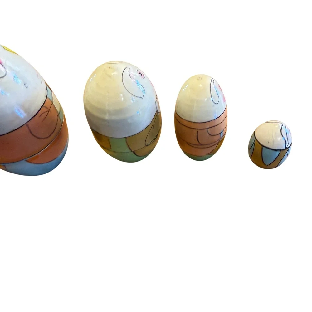 Vintage Wooden Bunny Nesting Dolls Set 5 Piece Easter Rabbit Egg READMulticolor
